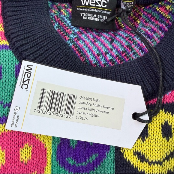 Wesc Multicolor Smiley Face Unisex Crewneck Sweater NWT - Picture 3 of 6